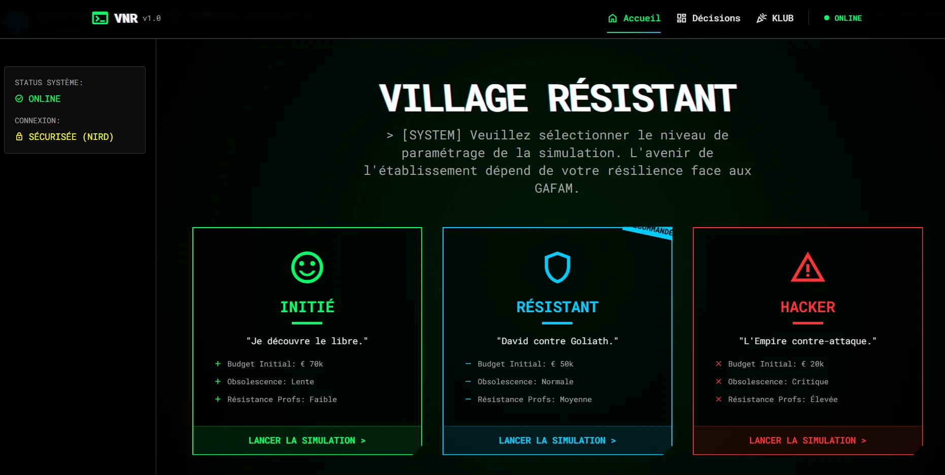 aperçu de l'application village résistant
